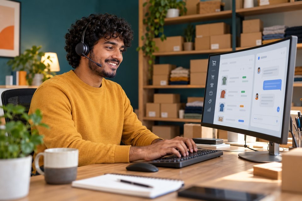 E-commerce support agent answering a customer chat