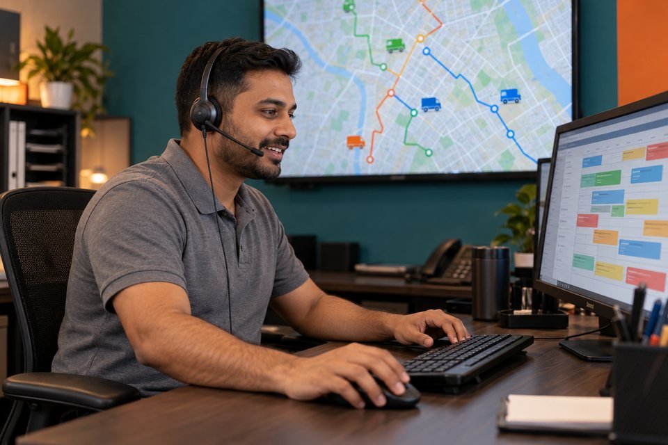Dispatcher managing service routes on a map