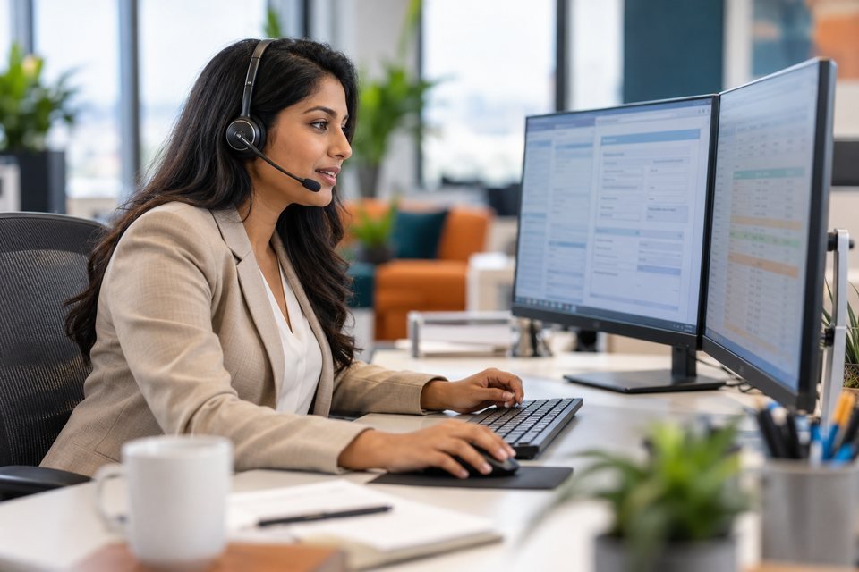 Insurance agency assistant working with policy forms