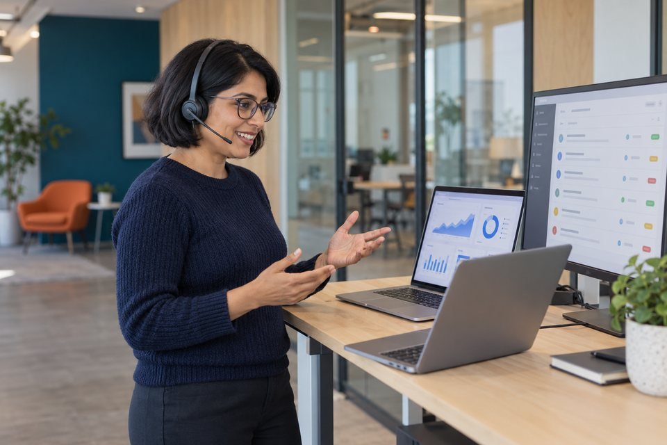 Customer success manager on a software support call
